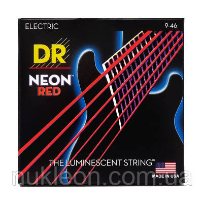 Популярний! Струни для гітари DR Strings NEON Red Electric - Light Heavy (09-46) (NRE-9/46) - Краща якість тільки на, фото 1