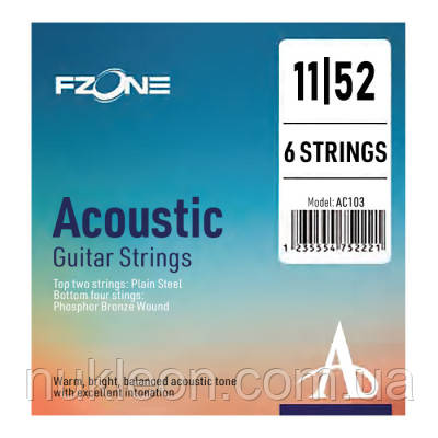 Популярний! Струни для гітари Fzone Acoustic Phosphor Bronze (11-52) (AC103) - Краща якість тільки на Nukleon.com.ua