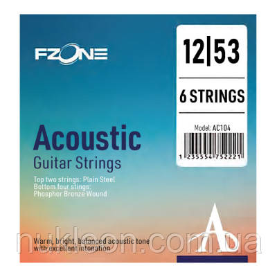 Популярний! Струни для гітари Fzone Acoustic Phosphor Bronze (12-53) (AC104) - Краща якість тільки на Nukleon.com.ua