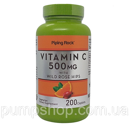Вітамін C з плодами шипшини Piping Rock Vitamin C 500 мг 200 капс., фото 1