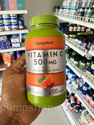Вітамін C з плодами шипшини Piping Rock Vitamin C 500 мг 200 капс., фото 3