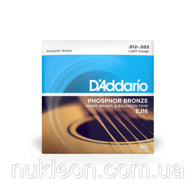 Популярний! Струни для гітари D'Addario Phosphor Bronze Regular Light (12-53) (EJ16) - Краща якість тільки на Nukleon.com.ua