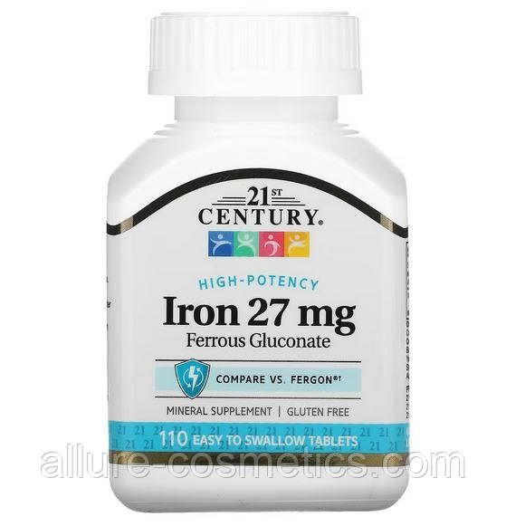 Залізо 21st Century Iron Gluconate 27 мг 110 таблеток, фото 1