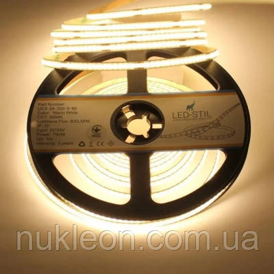 Популярний! Світлодіодна стрічка LED-STIL 3000K 7 Вт/м COB 320 діодів IP33 24 Вольта 600 lm тепле світло , вузька, фото 1