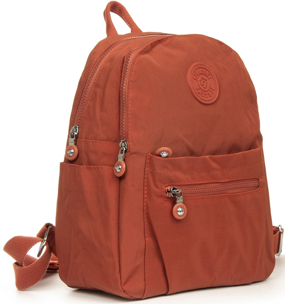 Рюкзак міський жіночий помаранчевий маленький тканинний два відділи і кишені на блискавках Jielshi 5293