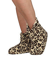 Жіночі домашні капці-чобітки чуні з овечої вовни утеплені із закритим носком Леопард 40-41