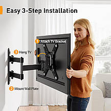Настінне кріплення Perlegear Full Motion TV для плоских або вигнутих телевізорів, Amazon, Німеччина, фото 3