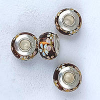 Намистини Шарм Розписні 1 шт 15х9 мм Скло Коричневий Срібло 925