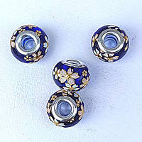 Намистини Шарм Розписні 3 шт 15х9 мм Скло Синій