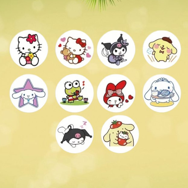 Офіційні наклейки Sanrio: Hello Kitty, Melody, Kuromi, Cinnamoroll, Purin та інші милі круглі наклейки, фото 1