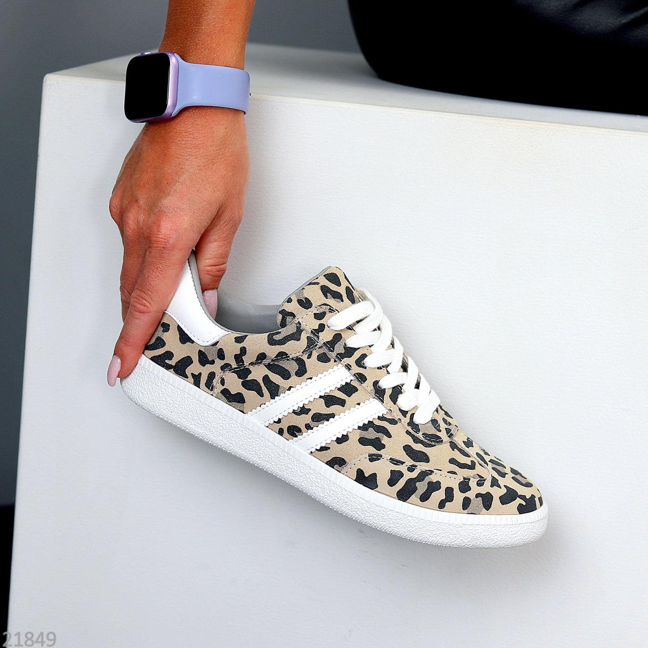 Легкі зручні жіночі кеди натуральна шкіра/замша леопард, фото 1