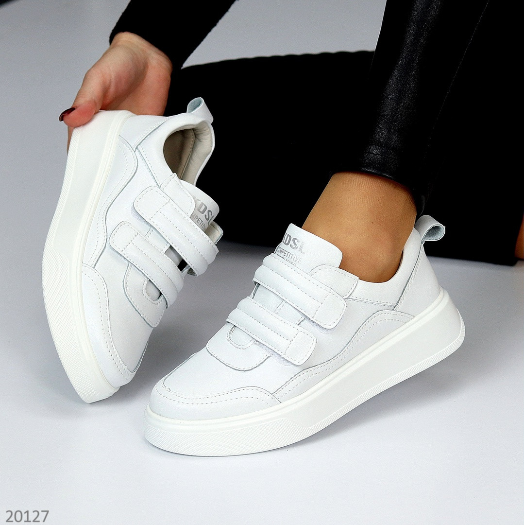 Білі шкіряні базові жіночі кеди на липучках колір на вибір, фото 1