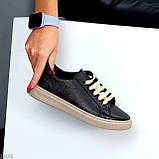 Чорні прошиті шкіряні кеди натуральна шкіра флотар на бежевій підошві, фото 2