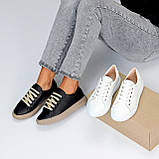 Чорні прошиті шкіряні кеди натуральна шкіра флотар на бежевій підошві, фото 9