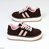 Щоденні міксові кеди колір шоколад з рожевими вставками, фото 2