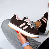 Щоденні міксові кеди колір шоколад з рожевими вставками, фото 3