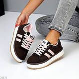 Щоденні міксові кеди колір шоколад з рожевими вставками, фото 5