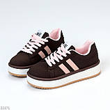 Щоденні міксові кеди колір шоколад з рожевими вставками, фото 6