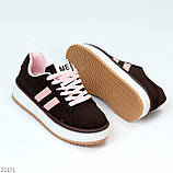 Щоденні міксові кеди колір шоколад з рожевими вставками, фото 7