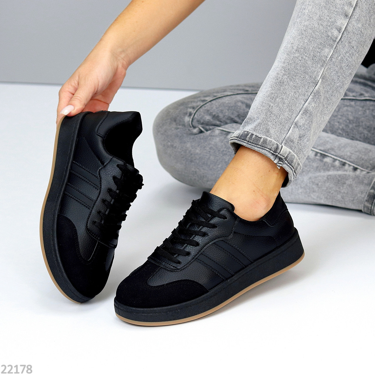 Чорні комбіновані повсякденні кеди в асортименті, фото 1