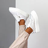 Стильні шкіряні білі кеди крипери натуральна шкіра з перфорацією, фото 2