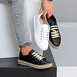 Чорні прошиті шкіряні кеди натуральна шкіра на бежевій підошві, фото 10