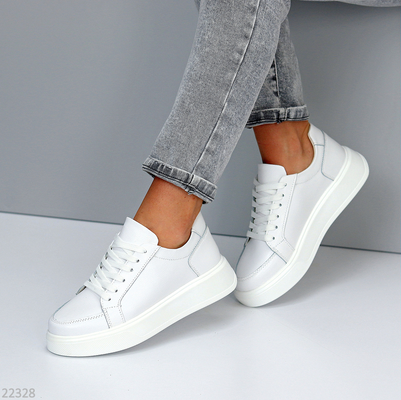 Модні білі шкіряні кеди крипери на шнурівці, натуральна шкіра колір на вибір, фото 1