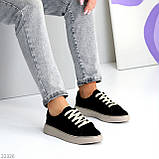 Чорні замшеві прошиті кеди натуральна замша на бежевій підошві, фото 5