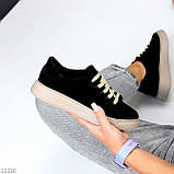 Чорні замшеві прошиті кеди натуральна замша на бежевій підошві, фото 6