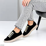 Чорні замшеві прошиті кеди натуральна замша на бежевій підошві, фото 9