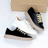 Чорні замшеві прошиті кеди натуральна замша на бежевій підошві, фото 10