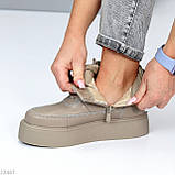 Бежеві шкіряні кеди хайтопи блискавка+шнурівка натуральна шкіра на платформі, фото 3