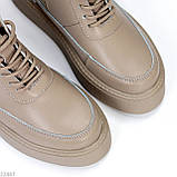 Бежеві шкіряні кеди хайтопи блискавка+шнурівка натуральна шкіра на платформі, фото 5