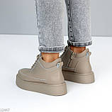 Бежеві шкіряні кеди хайтопи блискавка+шнурівка натуральна шкіра на платформі, фото 9