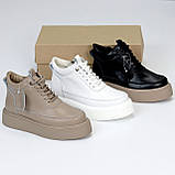 Бежеві шкіряні кеди хайтопи блискавка+шнурівка натуральна шкіра на платформі, фото 10