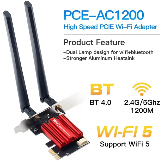 WiFi 5 PCI-E Бездротовий адаптер Мережева карта AC1200 Dual Band 2.4G/5GHz 802.11AC Для Bluetooth 4.0