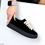 Крутезні чорні кеди натуральна замша на бежевій плюшевій шнурівці, фото 8