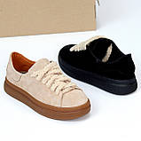 Крутезні чорні кеди натуральна замша на бежевій плюшевій шнурівці, фото 10