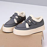 Сірі замшеві теплі автоледі з опушкою на потовщеній підошві, фото 3