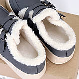 Сірі замшеві теплі автоледі з опушкою на потовщеній підошві, фото 6