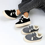 Сірі замшеві теплі автоледі з опушкою на потовщеній підошві, фото 10