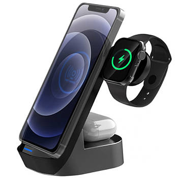 Бездротовий зарядний пристрій 3в1, 15W, Budi WL4300B / Зарядка для телефону та годинника / Док станція