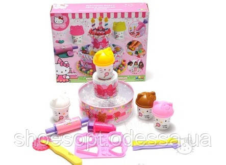Набір тісто для ліплення Hello Kitty Кітті Святковий Торт 4 кольори, 12 аксесуарів, фото 1