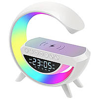 Нічник G-Smart BT-3401: Колонка Bluetooth, Бездротова Зарядка, Годинник + Будильник, Радіо