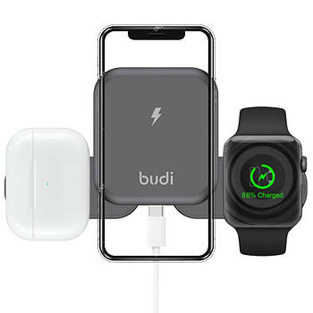 Бездротовий зарядний пристрій 3в1, 15W, Budi WL4500B / Універсальна магнітна зарядка / Док-станція