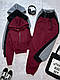 Жіночий базовий теплий осінній прогулянковий костюм худи на блискавці та прямі штани на манжеті тринить на флісі, фото 2