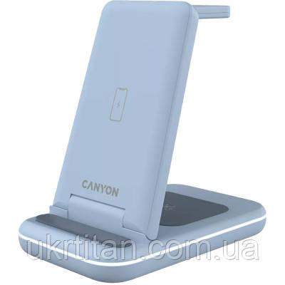 Оригінал! Зарядний пристрій Canyon WS-304 Foldable 3in1 Wireless charger Blue (CNS-WCS304BL) - Вища Якість!, фото 1