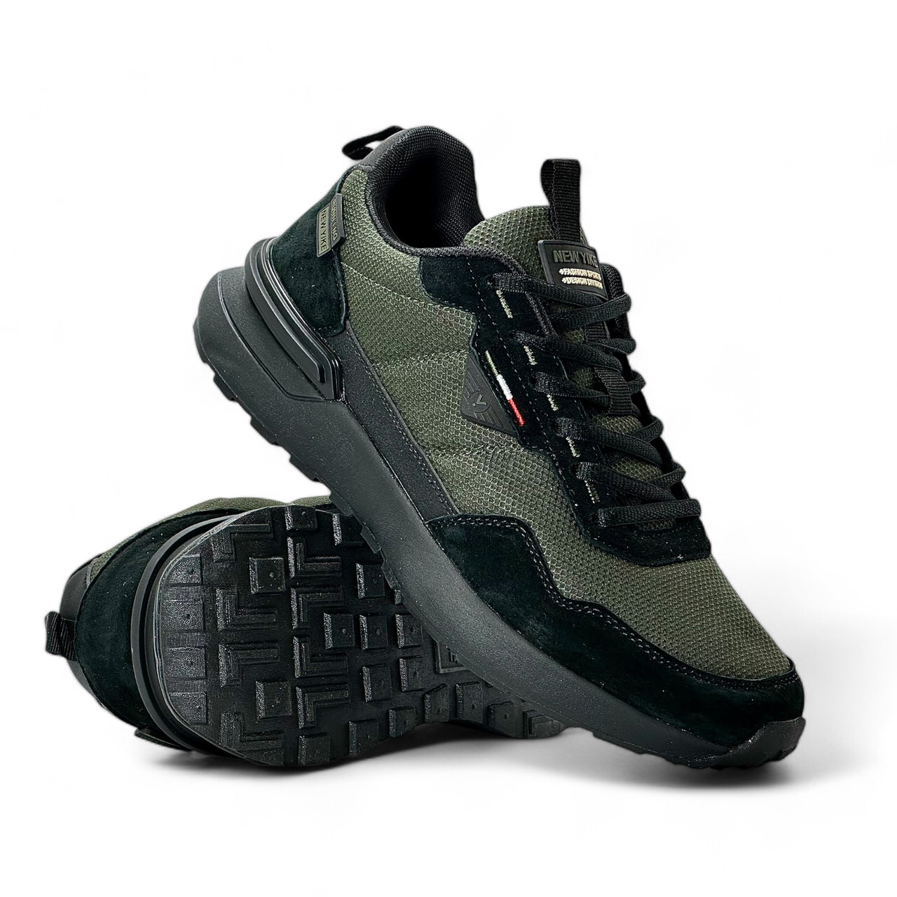 Чоловічі кросівки весняні New Yike текстильні хакі темно-зелені демісезонні