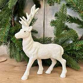 Новорічний олень, фігурка під ялинку, 21 см з глитерним покриттям, колір - білий