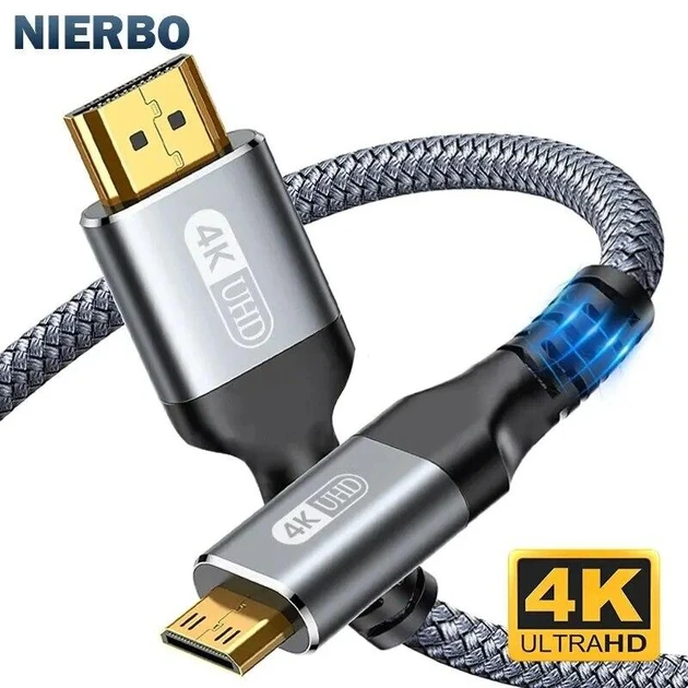 Кабель NIERBO Mini HDMI — HDMI Cable HD 4K 60 Hz високошвидкісний кабель HDMI 1 м Grey (MNHD-1M), фото 1
